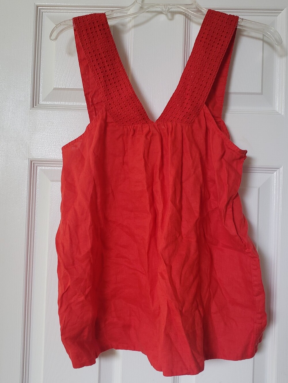 J. Crew Red Eyelet Strap Sleeveless V-Neck Tank